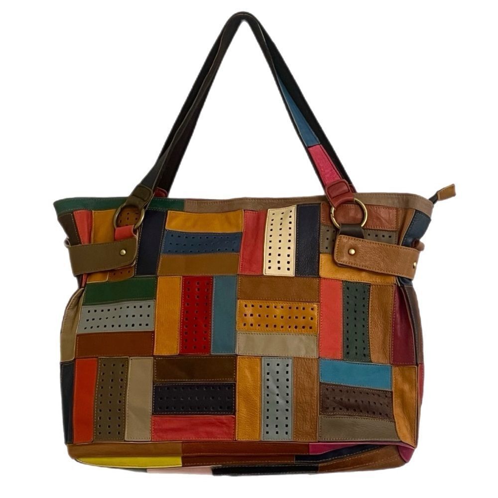 AmeriLeather Rainbow Mazy Leather Large Tote - Picture 2 of 5